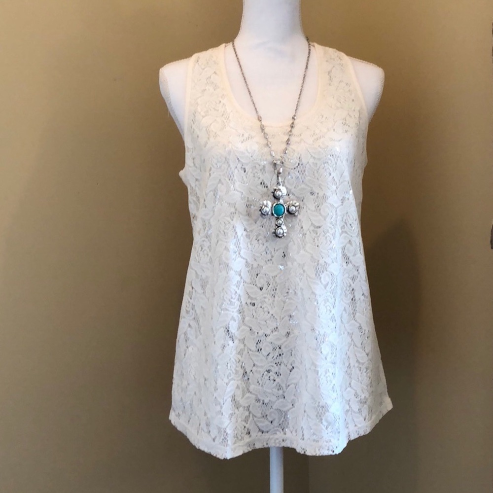 Sparkling cream/white lace  tank